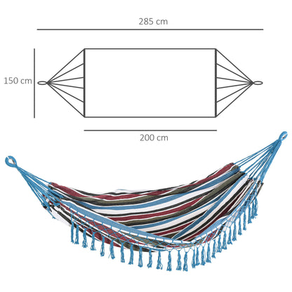 Outsunny Cama de Rede Dupla Portátil de Algodão 300x150cm com Bolsa de Transporte para Exterior Pátio Jardim Praia Campismo Carga Máxima 180kg Multicor