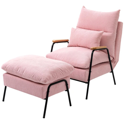 Poltrona Dutti em Veludo Cotelê com Apoio de Pés Reclinável - Rosa - Design Moderno