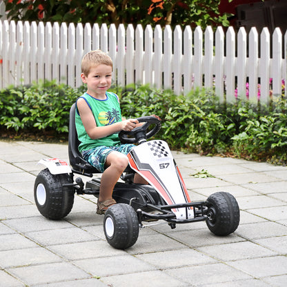 HOMCOM Go Kart a Pedais para Crianças acima de 3 Anos Carro de Pedais Infantil com Assento Ajustável e Freio de Mão 104x66x57cm Branco e Preto