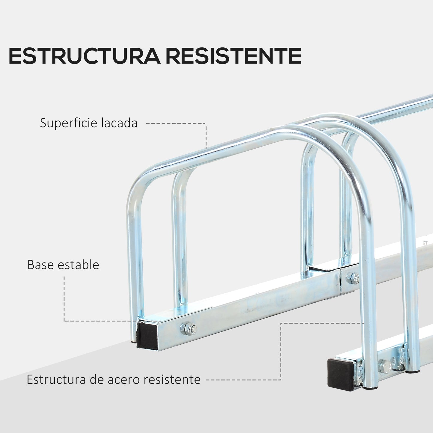 HOMCOM Estacionamento para 4 Bicicletas Suporte de Aço para Estacionar Bicicletas no Chão para Interior e Exterior 110x33x27 cm Prata