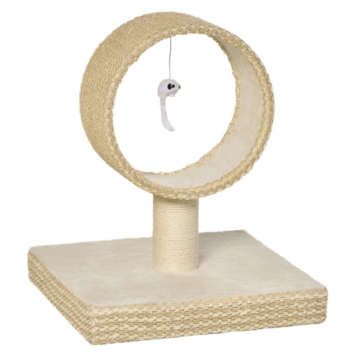 PawHut Árvore para Gatos Pequenos Torre de Arranhar de Gato com Túnel Superior Poste Arranhador de Juta Natural e Brinquedo Suspenso 61x41x50cm Bege