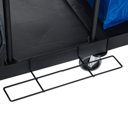 HOMCOM Carro de Limpeza Professional com Escorredor de Alavanca com 3 Prateleiras e 2 Baldes de 18L Bolsa com Tampa Rodas 111x63,3x103cm Preto Azul e Laranja