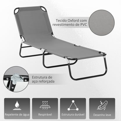 Outsunny Espreguiçadeira Dobrável Reclinável com Ângulo Ajustável de 3 Posições para Exterior Carga 120 kg 190x56x28 cm Cinza