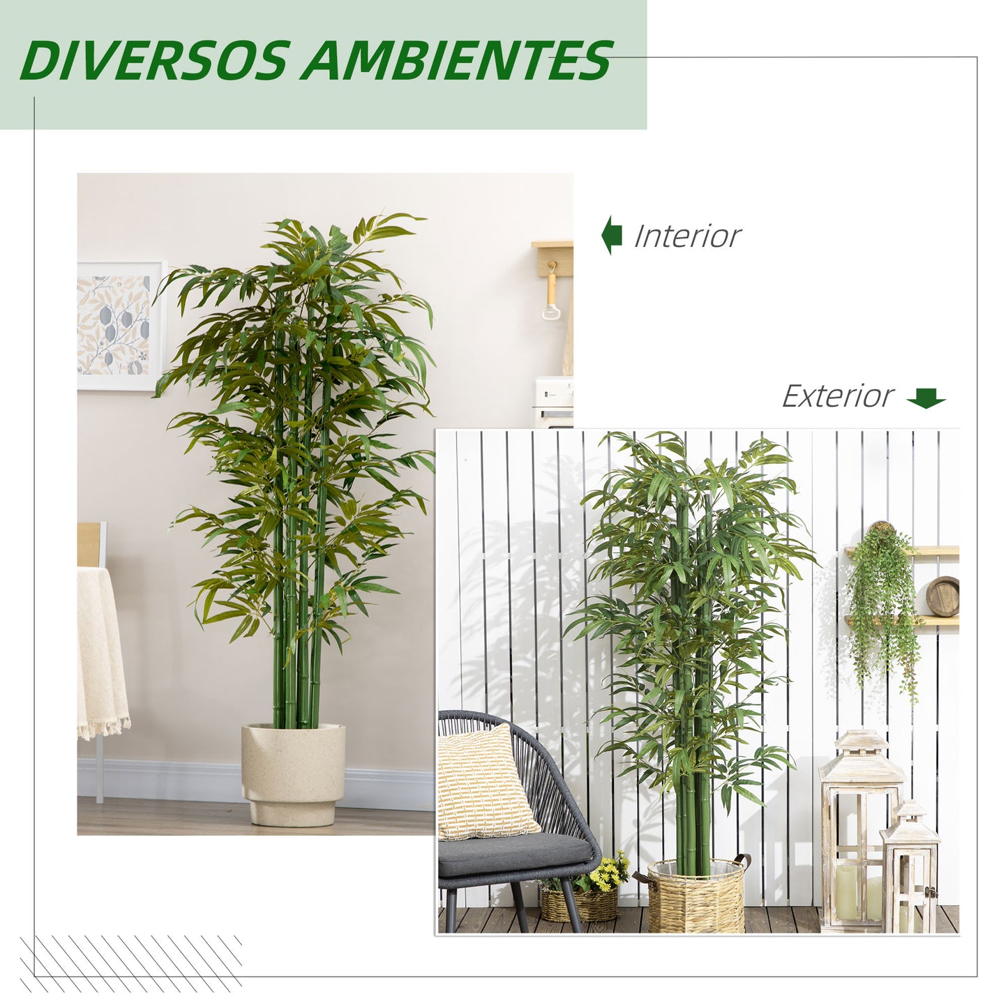 HOMCOM Planta Artificial Bambu em Vaso 180cm Bambu Artificial para Interiores e Exteriores Decoração de Sala de Estar Escritório Ø17x180 cm Verde