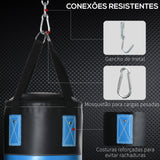 HOMCOM Saco de Boxe Profissional Puching Bag com Luvas de 8 oz Gancho e Bolsa de Armazenamento Saco de Areia de Treinamento para Adultos e Adolescentes Ø25x102 cm Azul