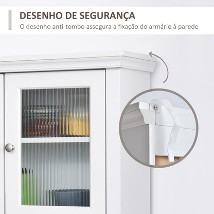 HOMCOM Armário de Cozinha Moderno Armário de Cozinha com 1 Gaveta 4 Portas e Prateleira Ajustável Carga Máxima 50 kg Armário Alto de Cozinha 79x40x180 cm Branco