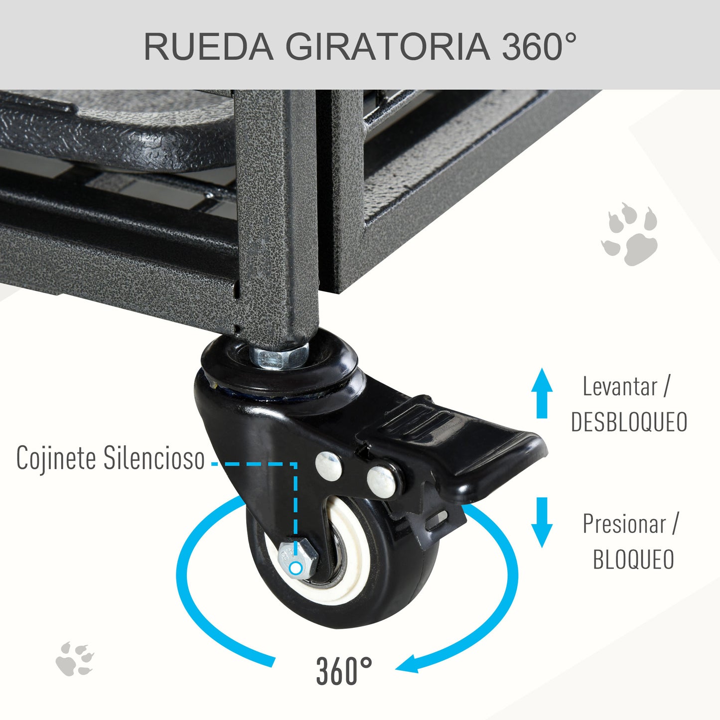 PawHut Gaiola de metal dobrável para cães com rodas e freios Bandeja removível e porta com travas 109,5x71x78 cm Cinza escuro