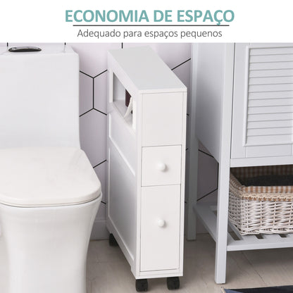 HOMCOM Móvel Auxiliar Casa de Banho Móvel Casa de Banho para Espaços Reduzidos com 4 Rodas Prateleira Aberta e Gavetas 16x52x71,5 cm Branco