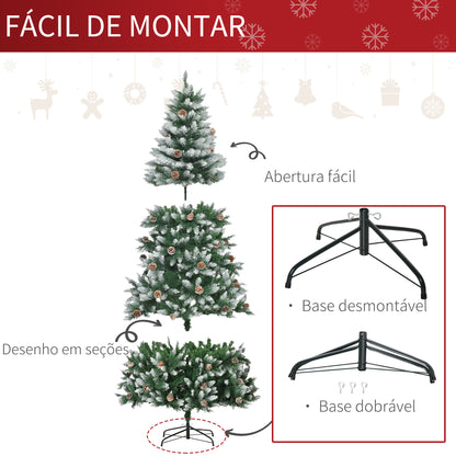 HOMCOM Árvore de Natal Artificial Ø105x210cm com 1440 Pontas de PVC e 75 Pinhas Base Dobrável e Suporte de Aço Decoração de Natal para Interiores Verde