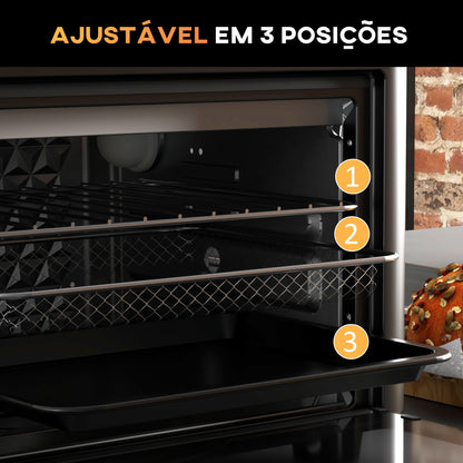 HOMCOM Mini Forno Elétrico Multifuncional Forno Elétrico de 13L 1200W Fritadeira sem Óleo com 12 Modos Temporizador e Temperatura Ajustável 33,5x32x32,5 cm Branco