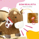 HOMCOM Cavalo Baloiço para Bebés 18-36 Meses Cavalo Baloiço com Sons Cinto de Segurança Guiador e Apoio para os Pés Carga 40 kg 60x33x50 cm Marrom