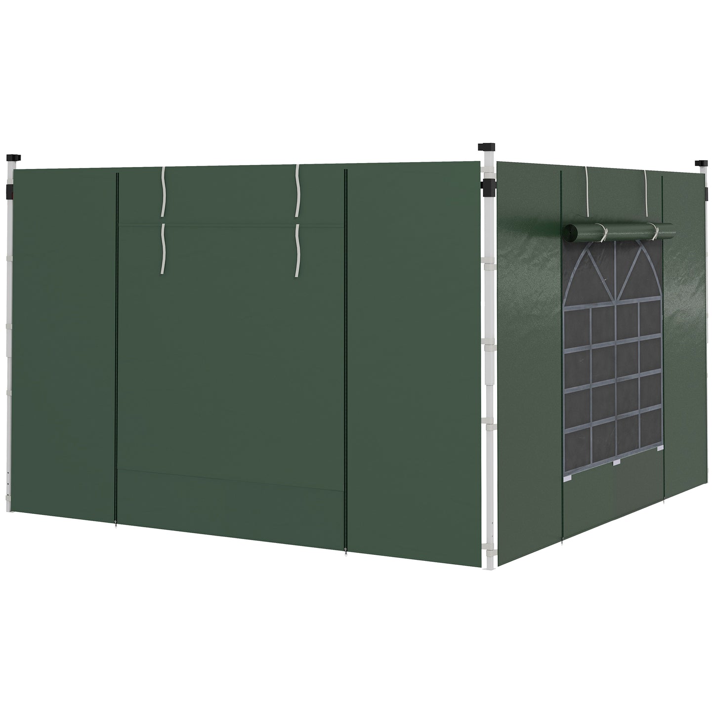 Outsunny Paredes Laterais para Tenda de 2 Painéis 295x195 cm com Janela Enrolável e Porta com Fecho de Correr para Tenda 3x3 m ou 3x6 m Verde