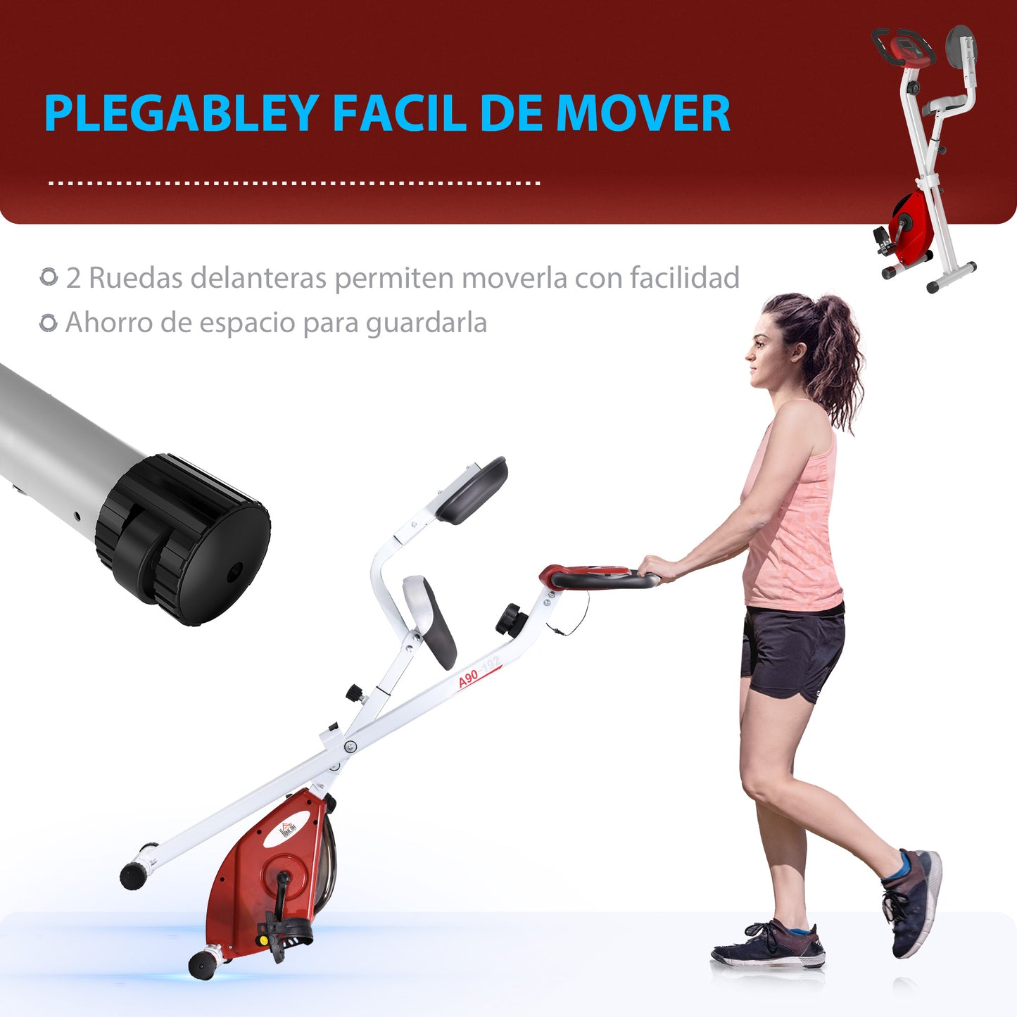 HOMCOM Bicicleta ergométrica profissional Formato X dobrável vertical com 8 níveis Banco de resistência magnética com altura ajustável Aço 43x97x109 cm Vermelho