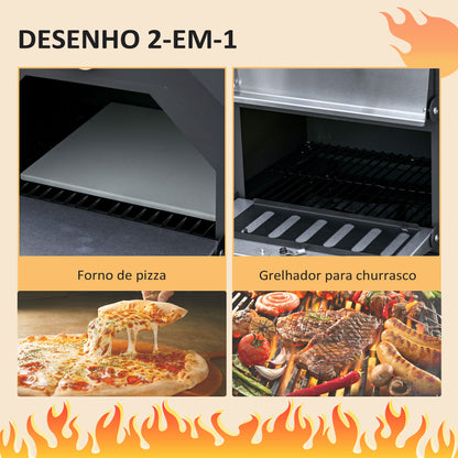 Outsunny Forno de Pizza Exterior com 2 Camadas Forno a Lenha com Rodas Gaveta Removível Prateleira de Armazenamento para Terraço Campismo Jardim 64x54x160 cm Preto