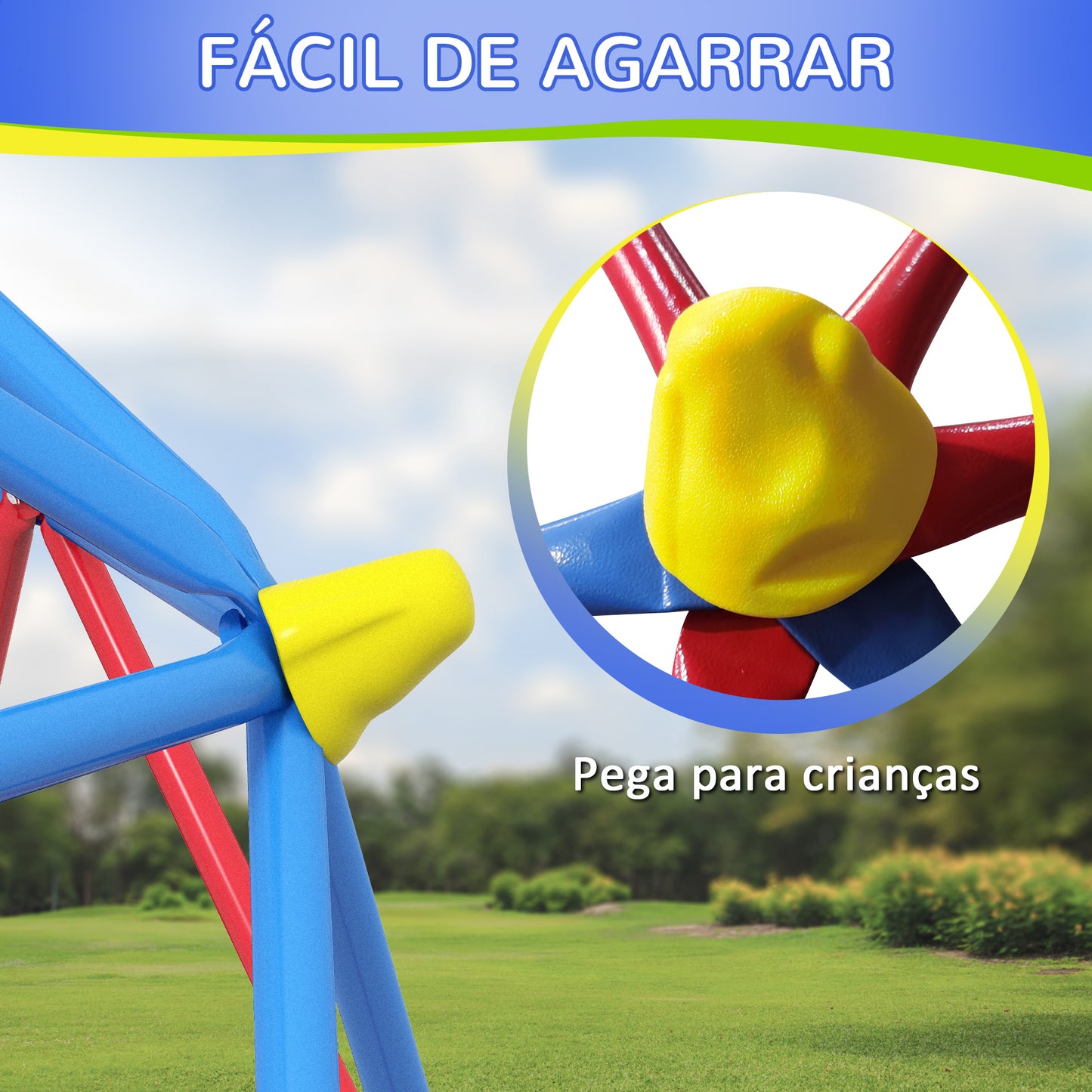 Outsunny Cúpula de Escalada Conjunto de Cúpula Geométrica Parque Infantil para 3-8 Anos Com Estrutura Metálica Anti-UV Carga 180 kg para Pátio Jardim Ø183x90 cm Vermelho e Azul