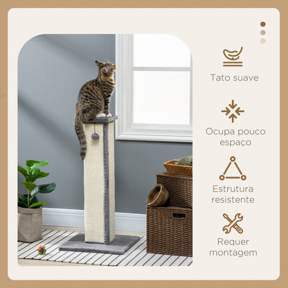 PawHut Poste Arranhador para Gatos Altura 81 cm Arranhador para Gatos com Poste de Sisal e Bola Suspensa 41x41x81 cm Cinza e Creme