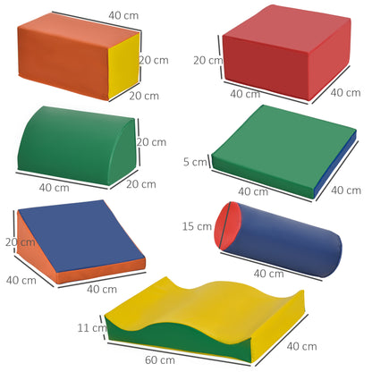 HOMCOM Conjunto de 7 Blocos de Espuma para Crianças de 1-3 Anos Blocos de Construção para Escalar e Gatinhar 60x40x11 cm Multicor