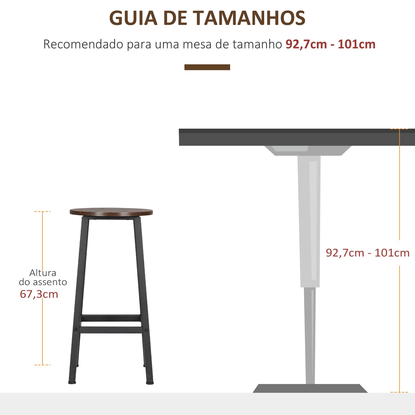 Conjunto de 2 Bancos Altos de Cozinha Bancos de Bar com Pés de Aço e Apoio para os Pés para Sala de Estar Sala de Jantar Carga 75kg 32,5x32,5x65 cm Madeira e Preto