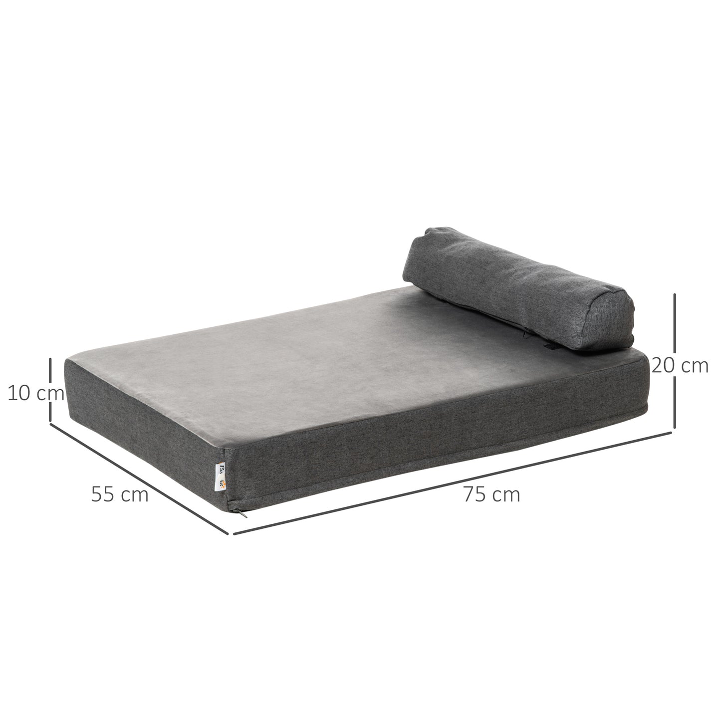 PawHut Cama para Cães Lavável Ortopédica com Almofada e Capa Removível Almofada para Cães de Pelúcia e Espuma Viscoelástica 75x55x20cm Cinza