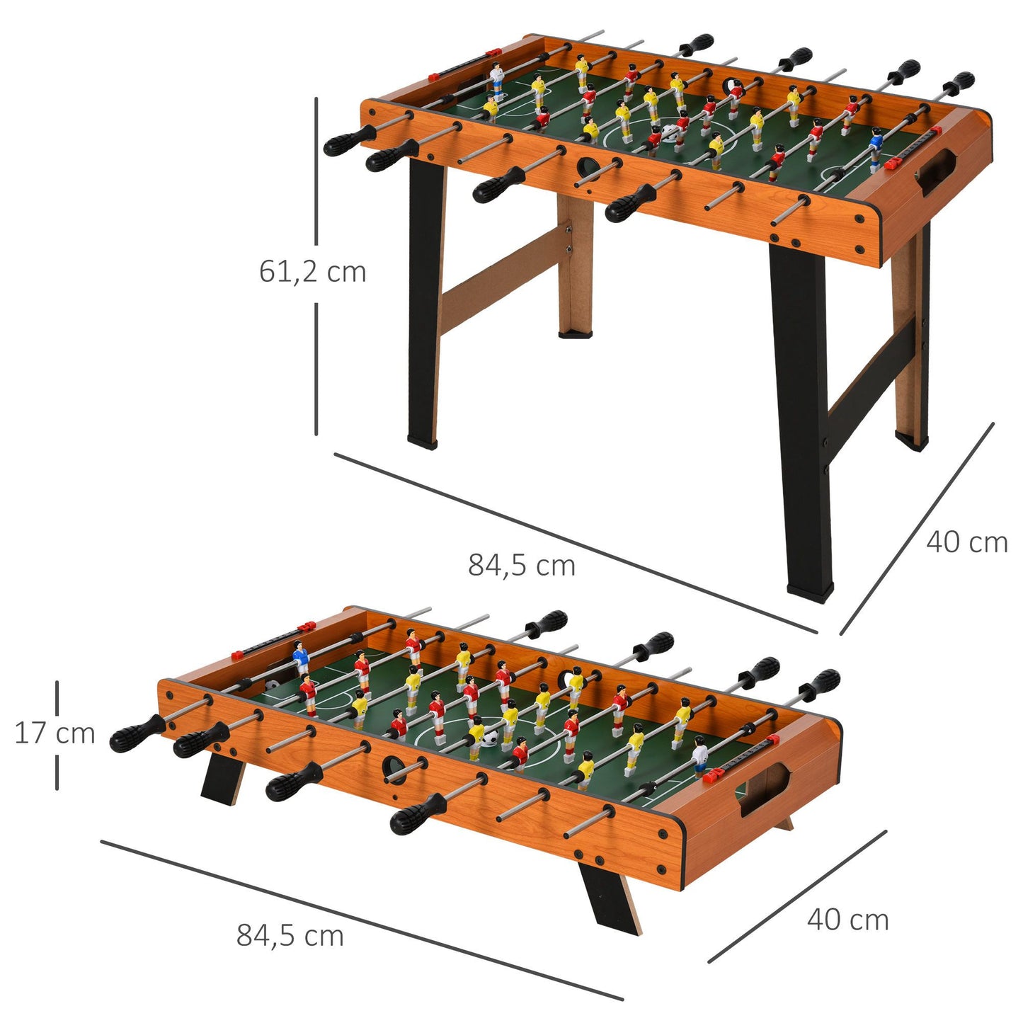 Mesa de Matraquilhos Jogo de futebol de mesa com 22 jogadores incluídos Tabelas de pontuação Apertos Confortáveis Design compacto 84,5x40x61,2 cm Cor Madeira e Preto