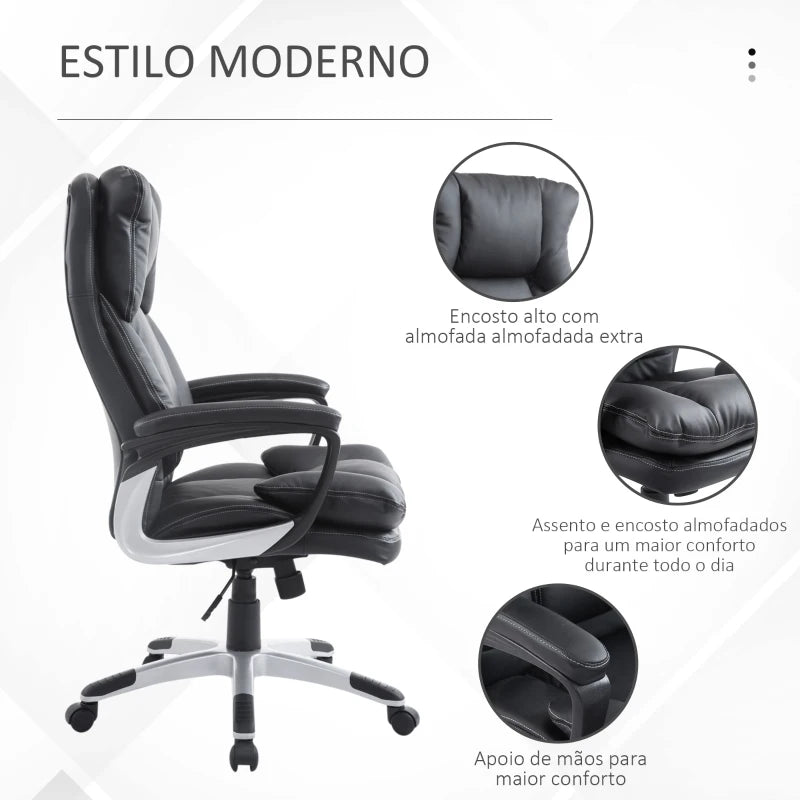 Cadeira de Escritório Giratória Cadeira de Escritório Ergonómica com 5 Rodas Apoio para os Braços e Altura Ajustável 66x71x110-120,5 cm Preto