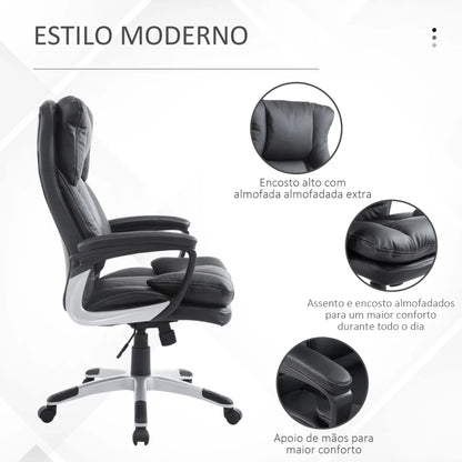 Cadeira de Escritório Giratória Cadeira de Escritório Ergonómica com 5 Rodas Apoio para os Braços e Altura Ajustável 66x71x110-120,5 cm Preto