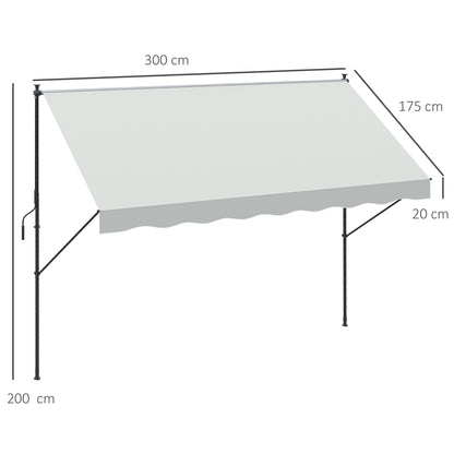 Outsunny Toldo Manual Retrátil 300x170x200-290cm Toldo Ajustável com Manivela Proteção Solar UV40+ para Varanda Jardim Creme