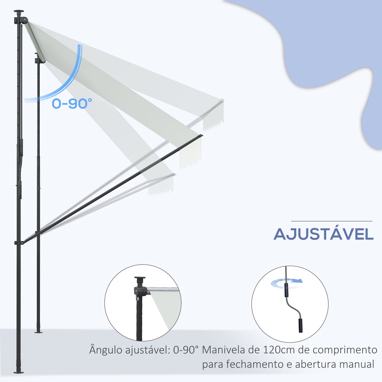 Outsunny Toldo Manual Retrátil 300x170x200-290cm Toldo Ajustável com Manivela Proteção Solar UV40+ para Varanda Jardim Creme