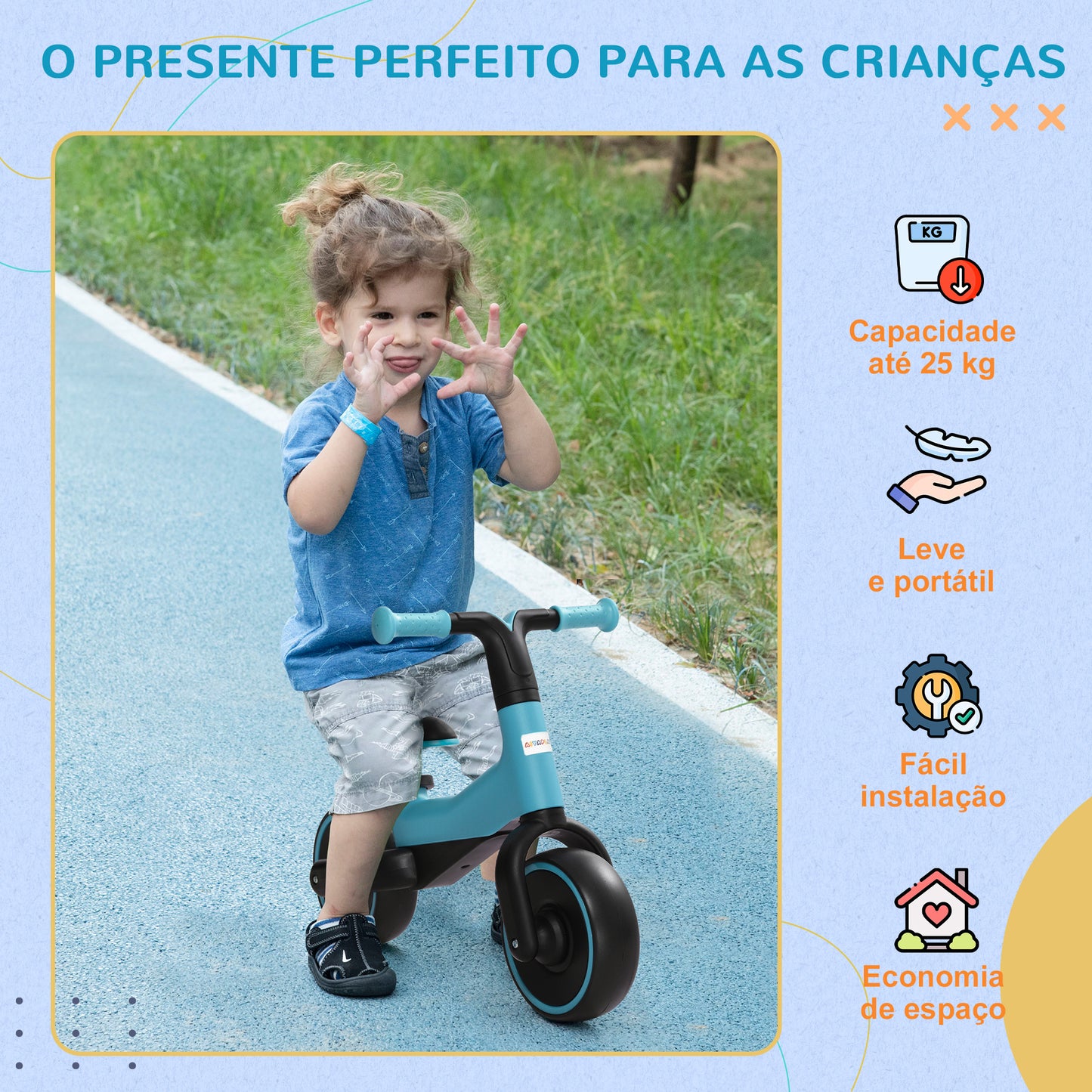 AIYAPLAY Bicicleta sem Pedais para Crianças acima de 18 Meses Bicicleta Infantil para Bebé com Assento Ajustável em 30-36,5 cm Rodas de Ø19 cm Carga 25 kg 66,5x34x46,5 cm Azul