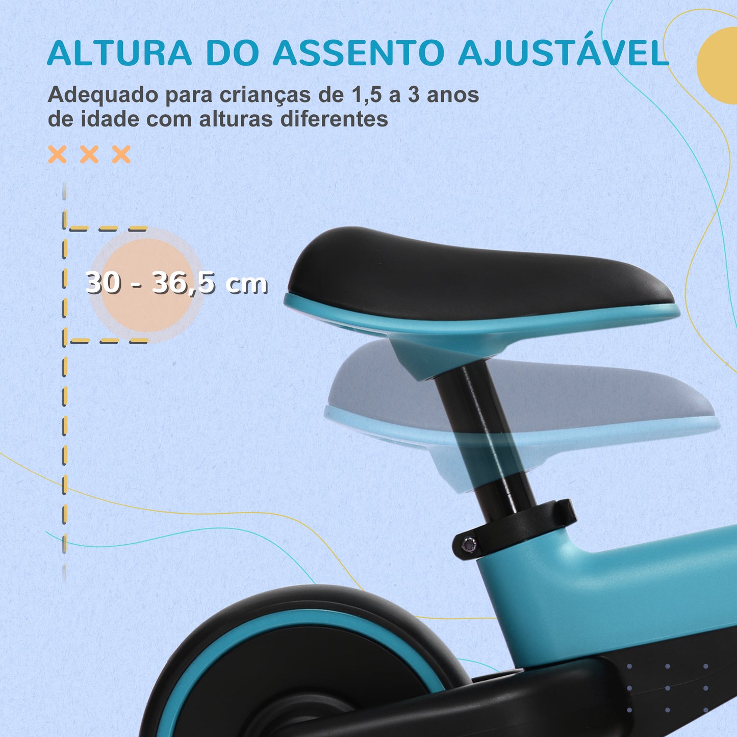 AIYAPLAY Bicicleta sem Pedais para Crianças acima de 18 Meses Bicicleta Infantil para Bebé com Assento Ajustável em 30-36,5 cm Rodas de Ø19 cm Carga 25 kg 66,5x34x46,5 cm Azul