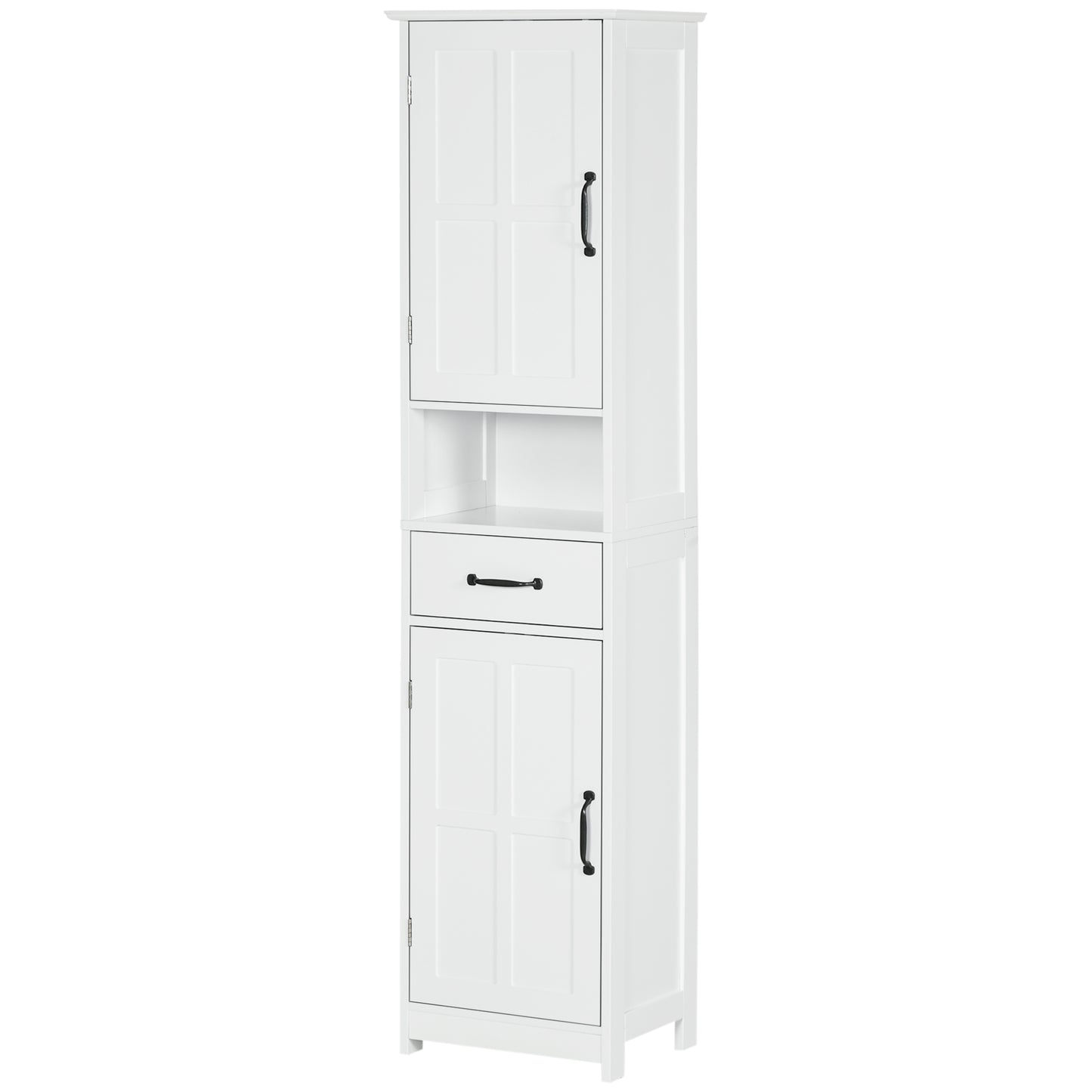 kleankin Coluna de Casa de Banho Móvel Auxiliar de Casa de Banho com 2 Portas 1 Gaveta Prateleira Aberta e Prateleiras Ajustáveis 40x30x164 cm Branco