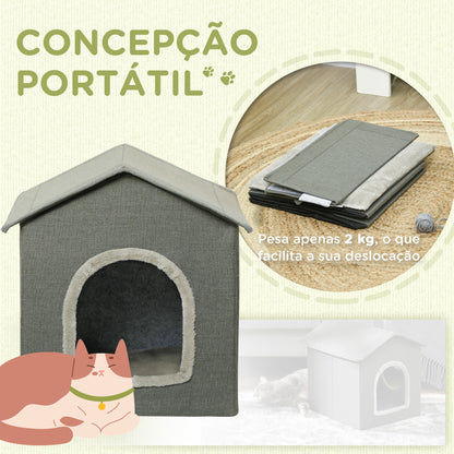 PawHut Casa para Gatos Cama para Gatos Caverna para Gatos com 2 portas e Almofada Lavável 39x43,5x40,5 cm Cinzento