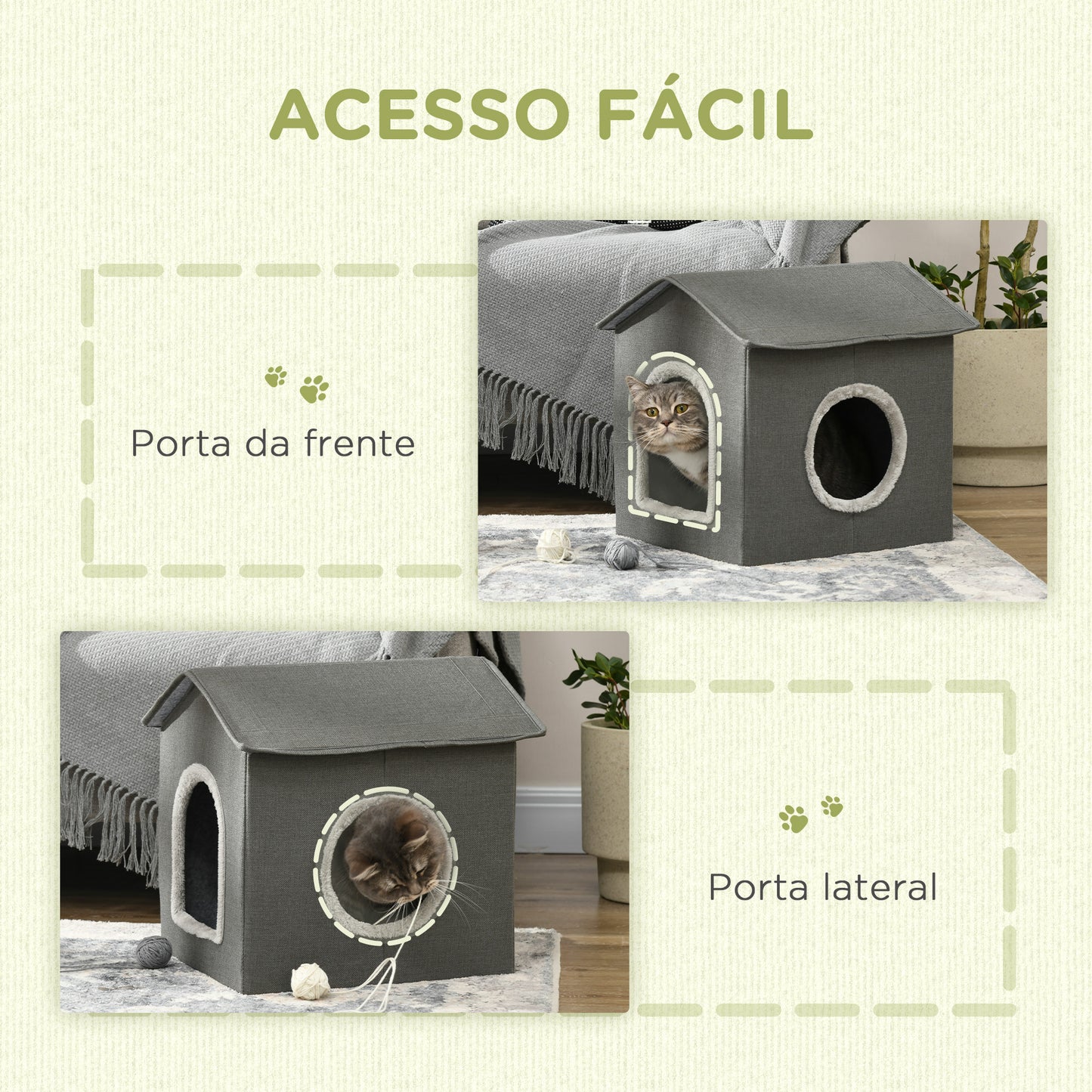 PawHut Casa para Gatos Cama para Gatos Caverna para Gatos com 2 portas e Almofada Lavável 39x43,5x40,5 cm Cinzento