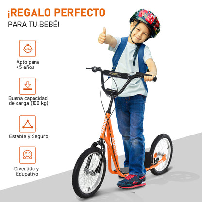 HOMCOM trotinete para crianças acima de 5 anos Com guiador ajustável em altura 2 pneus de borracha infláveis com freio duplo Carga 100 kg 139x58x90-96 cm Laranja