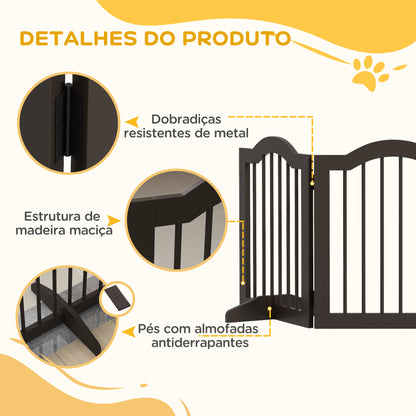 PawHut Barreira de Segurança Dobrável para Cães Pequenos Barreira de Proteção para Animais de Estimação com 3 Painéis e 2 Suportes para Portas Escadas Corredores 154,5x29,5x61 cm Marrom Escuro