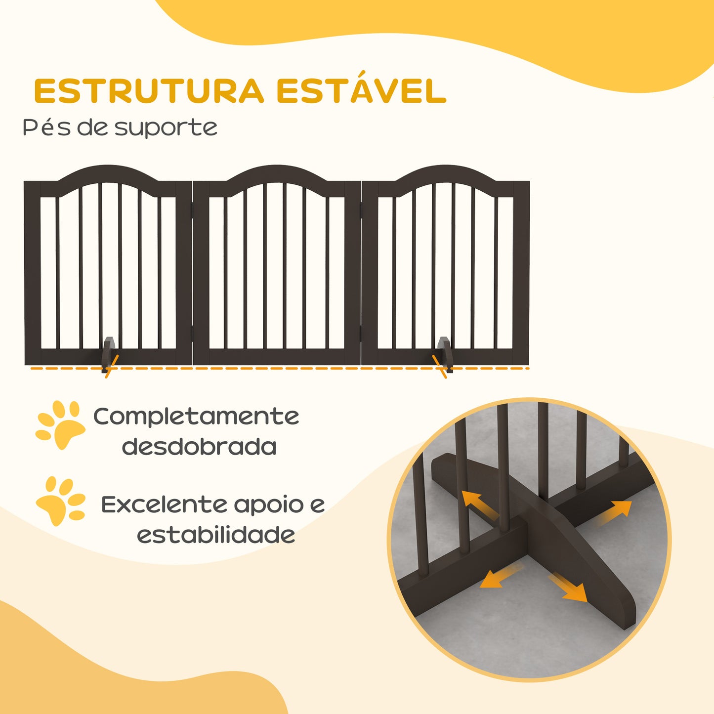 PawHut Barreira de Segurança Dobrável para Cães Pequenos Barreira de Proteção para Animais de Estimação com 3 Painéis e 2 Suportes para Portas Escadas Corredores 154,5x29,5x61 cm Marrom Escuro