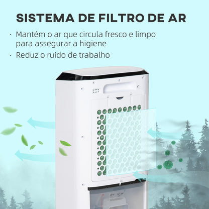 HOMCOM Climatizador Refrigerador de Ar Portátil 10L Humidificador Ventoinha 60W Ecrã LED Controlo Remoto Temporizador 3 Velocidades 3 Modos 38,2x31,6x76 cm Branco