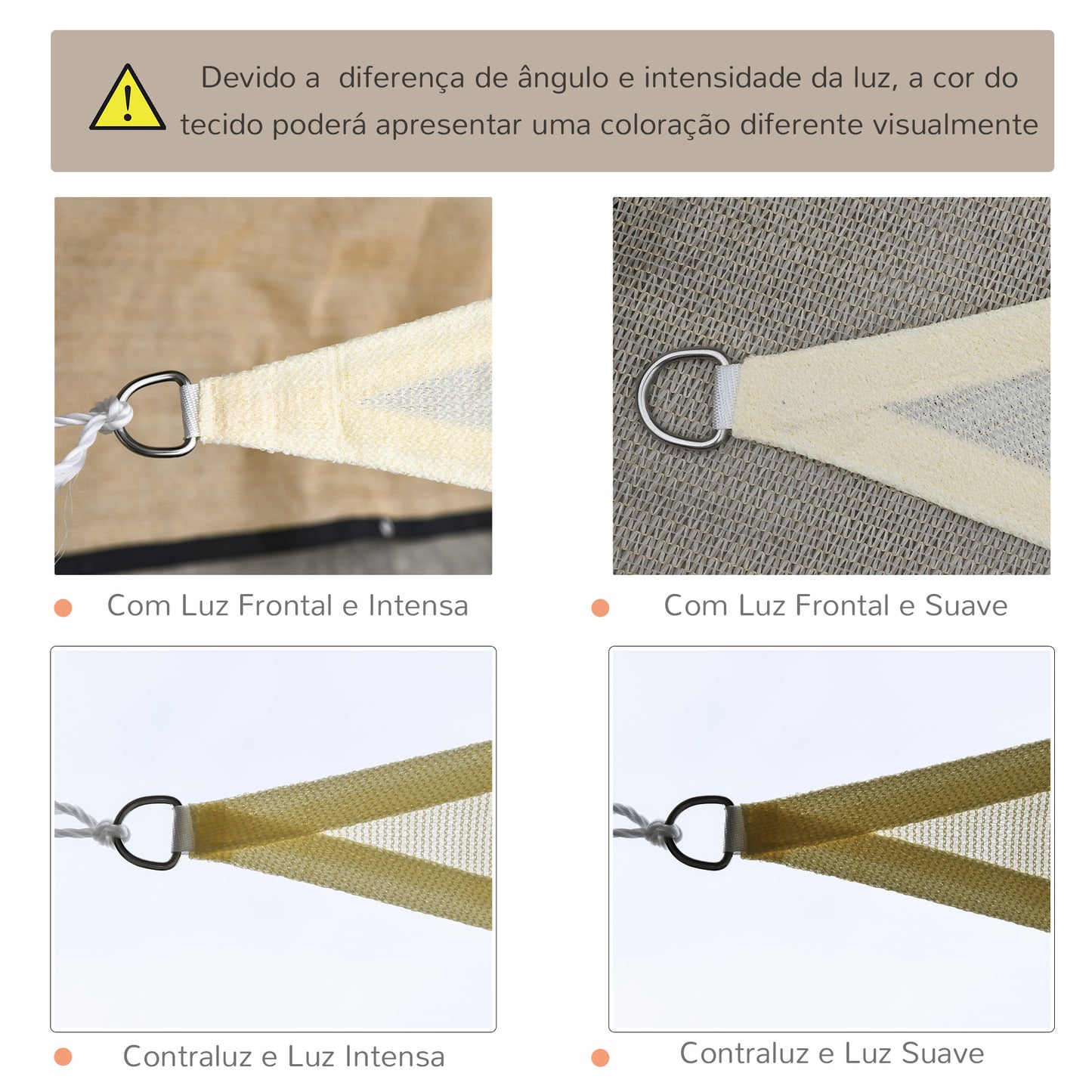 Outsunny Vela de Sombra Triangular 4x4x4 m Toldo Vela de HDPE com Proteção UV Aneis em Forma de D e Cordas para Jardim Pátio Piscina Creme