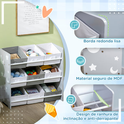 ZONEKIZ Estante para Brinquedos com 9 Caixas de Tecido não Tecido Amovíveis Organizador de Brinquedos para Dormitório Escola Infantil 63x30x60 cm