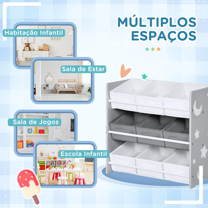 ZONEKIZ Estante para Brinquedos com 9 Caixas de Tecido não Tecido Amovíveis Organizador de Brinquedos para Dormitório Escola Infantil 63x30x60 cm