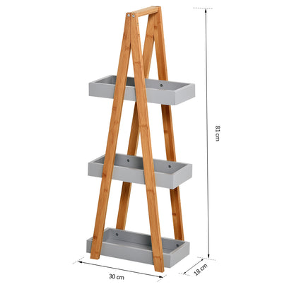 kleankin Estante de Bambú para Casa de Banho com 3 Prateleiras de Armazenamento Móvel Organizador para Cozinha Sala de Estar Lavanderia 30x18x81cm Madeira e Cinza