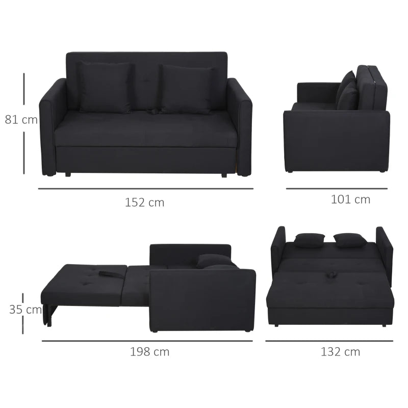 Sofá Cama Oslo com Armazenamento - Cor Cinza Carvão - 152x101x81cm / 132x198x35cm - Design Moderno