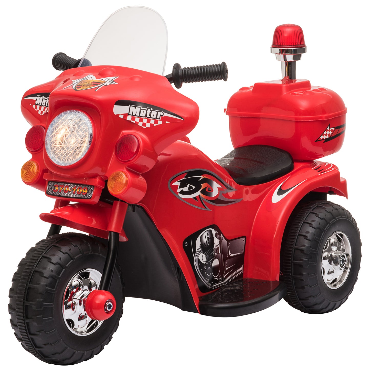 HOMCOM Mota Elétrica para Crianças de 18-36 Meses Motocicleta Infantil com 3 Rodas e Bateria 6V com Música Buzina Farol Baú 80x35x54cm Vermelho