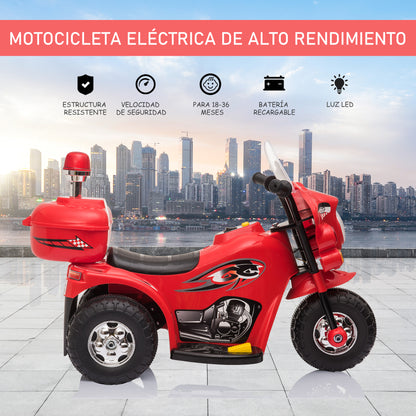 HOMCOM Mota Elétrica para Crianças de 18-36 Meses Motocicleta Infantil com 3 Rodas e Bateria 6V com Música Buzina Farol Baú 80x35x54cm Vermelho