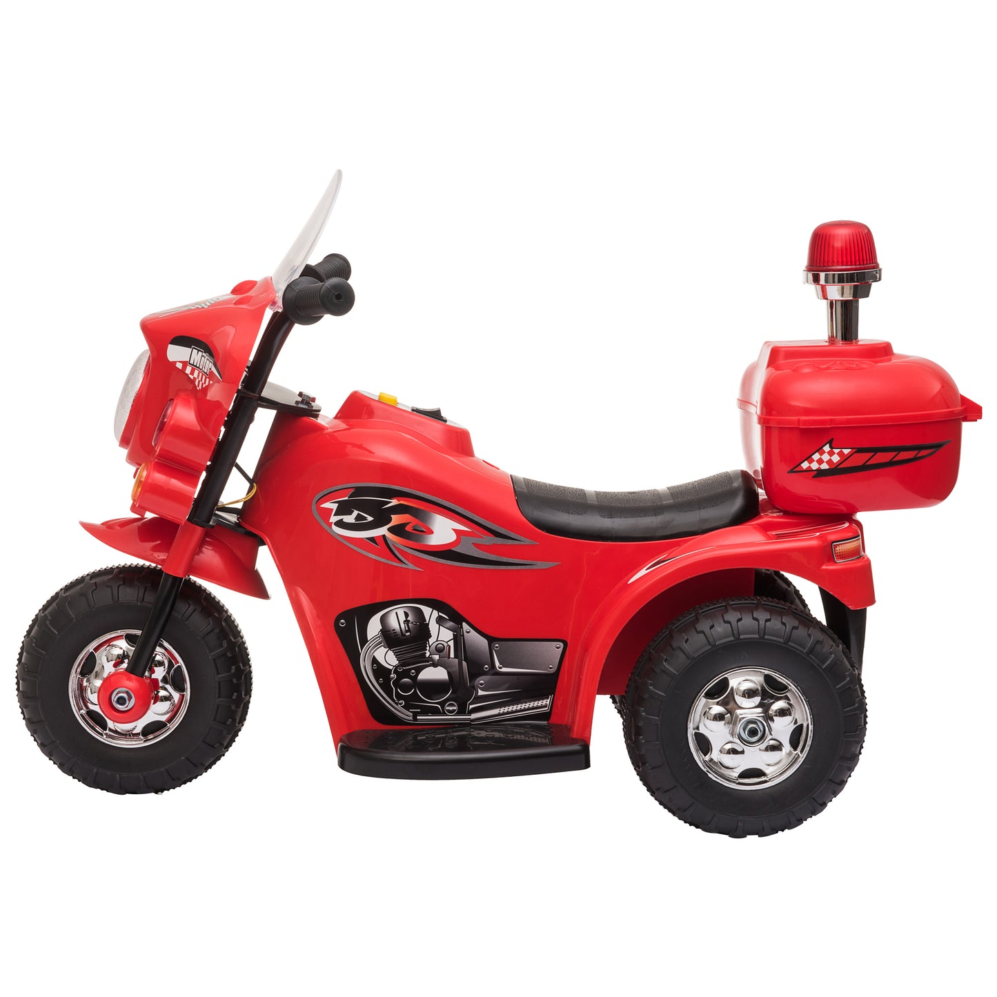 HOMCOM Mota Elétrica para Crianças de 18-36 Meses Motocicleta Infantil com 3 Rodas e Bateria 6V com Música Buzina Farol Baú 80x35x54cm Vermelho