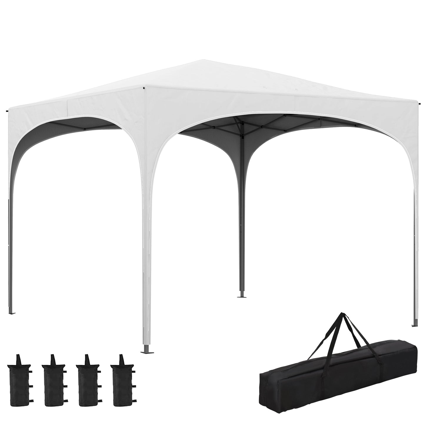 Outsunny Tenda Dobrável 3x3 m Tenda de Jardim com Altura Ajustável Bolsa de Transporte Tecido Anti-UV e Sacos de Areia para Exterior Jardim Branco