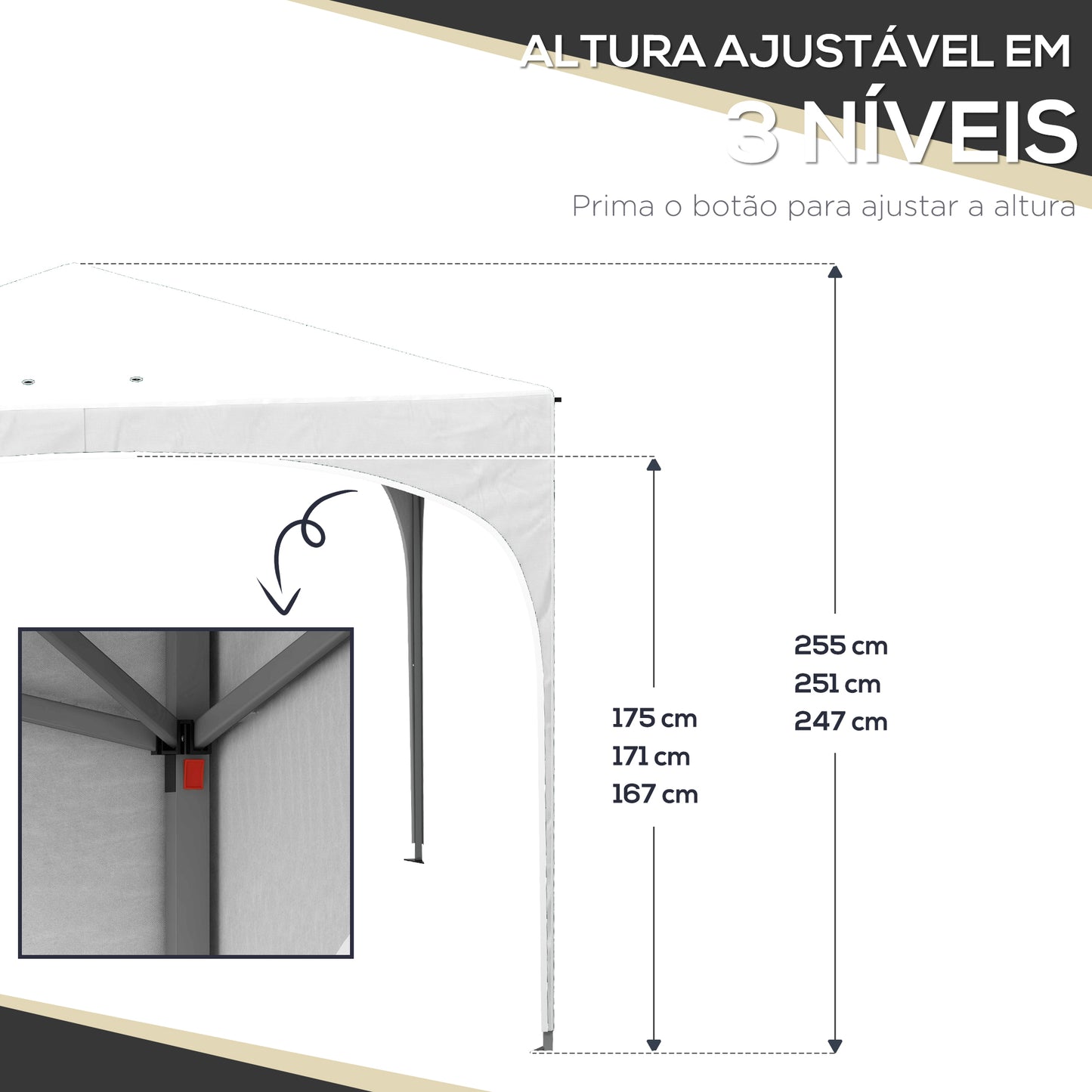 Outsunny Tenda Dobrável 3x3 m Tenda de Jardim com Altura Ajustável Bolsa de Transporte Tecido Anti-UV e Sacos de Areia para Exterior Jardim Branco