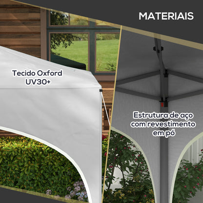 Outsunny Tenda Dobrável 3x3 m Tenda de Jardim com Altura Ajustável Bolsa de Transporte Tecido Anti-UV e Sacos de Areia para Exterior Jardim Branco