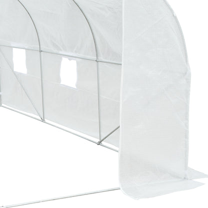 Outsunny Estufa Tipo Túnel 350x300x200 cm com Porta Enrolável 6 Janelas Estufa para Cultivo de Plantas Verduras Branco