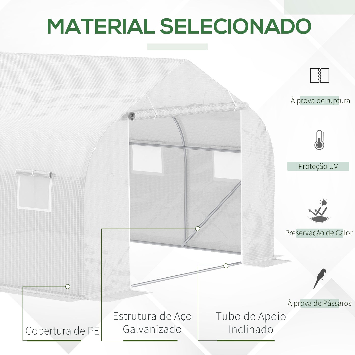 Outsunny Estufa Tipo Túnel 350x300x200 cm com Porta Enrolável 6 Janelas Estufa para Cultivo de Plantas Verduras Branco